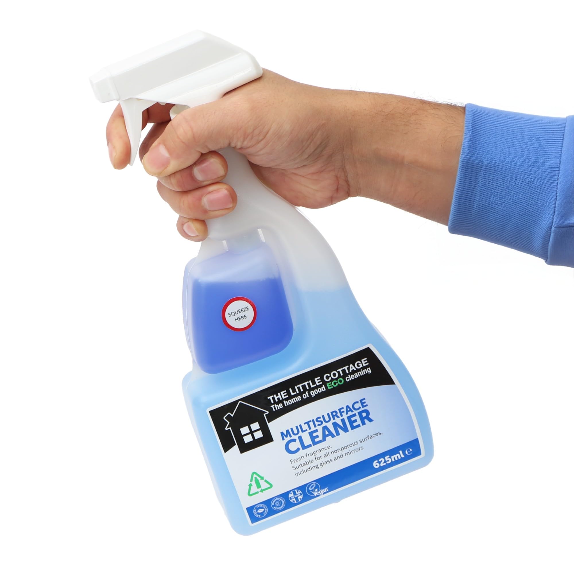 9 bottles in 1 Eco Multi Surface Cleaner 625ml. Suitable for all hard surfaces including glass and mirrors. Plant based and biodegradable. Supplied ready to use with further 8 refills. UK Made