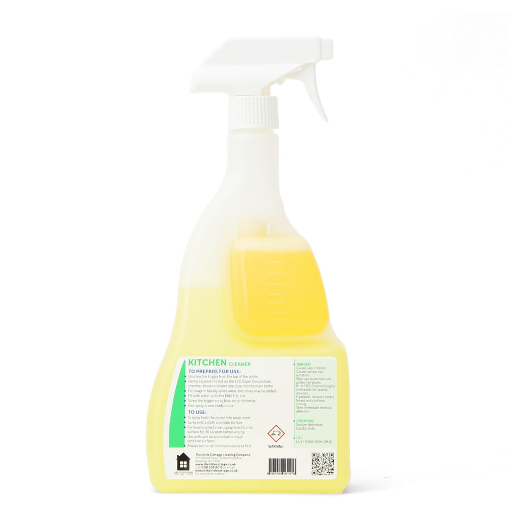 9 bottles in 1 Eco Kitchen Cleaner 625ml. Powerful degreasing action cuts through grime and grease effectively Plant based and biodegradable. Supplied ready to use with a further 8 refills. UK Made.