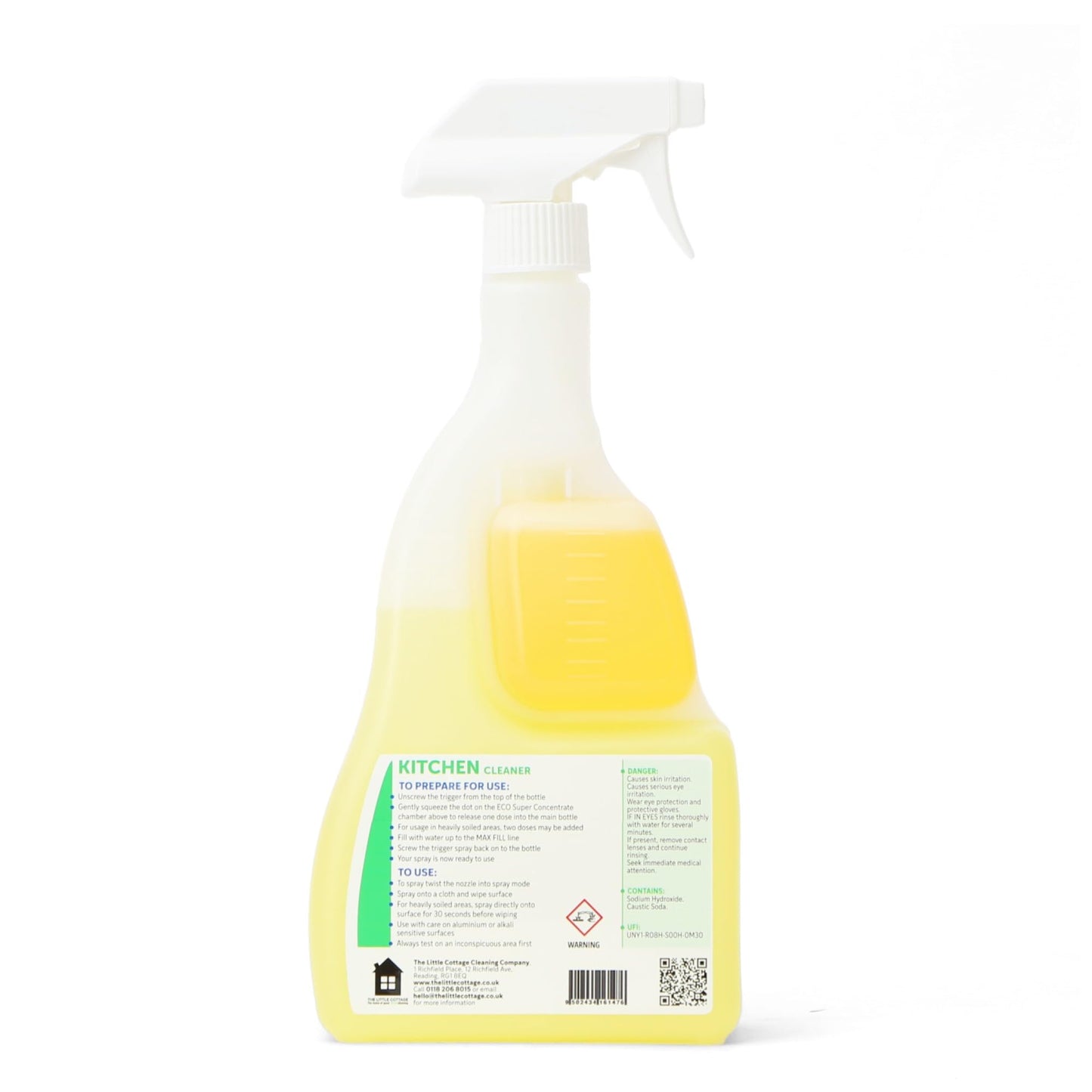 9 bottles in 1 Eco Kitchen Cleaner 625ml. Powerful degreasing action cuts through grime and grease effectively Plant based and biodegradable. Supplied ready to use with a further 8 refills. UK Made.