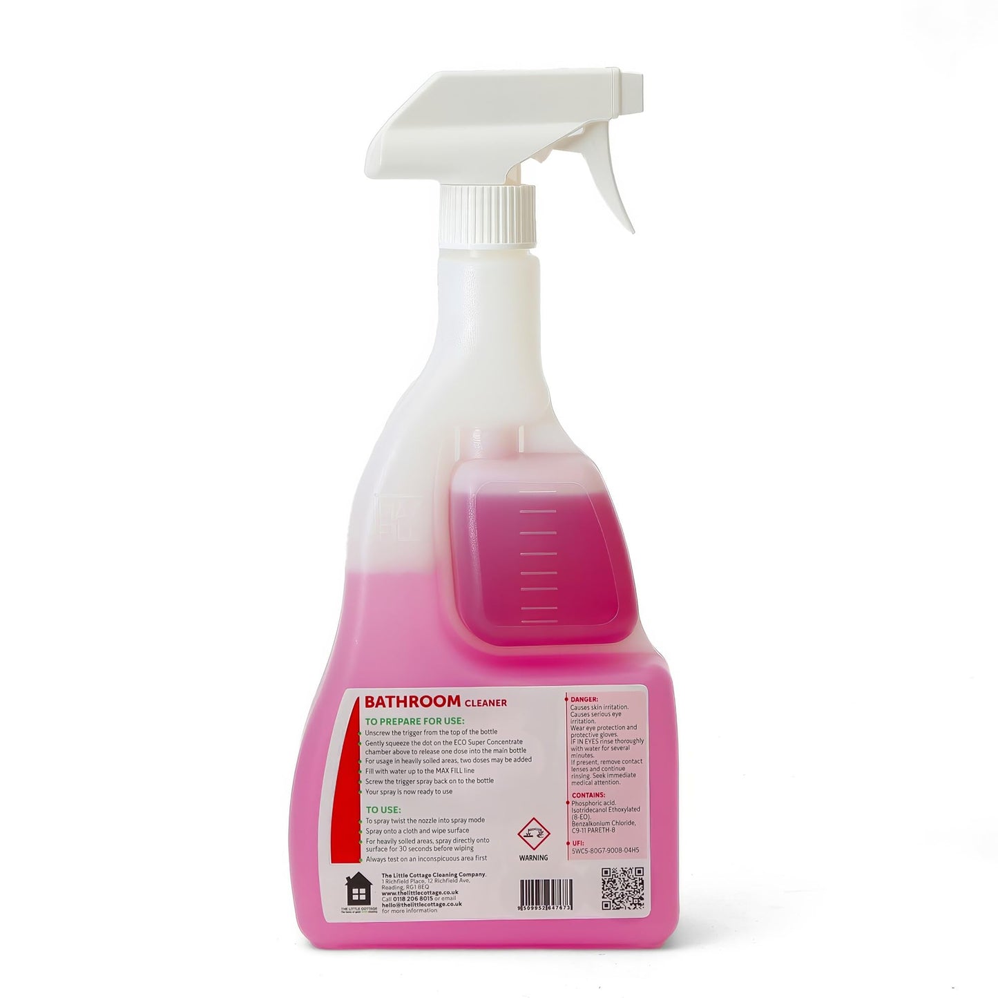 9 bottles in 1 Eco Bathroom Cleaner 625ml. Kills 99.99% of bacteria, removes watermarks and prevents limescale build up. Plant based and biodegradable. Supplied ready to use with further 8 refills.