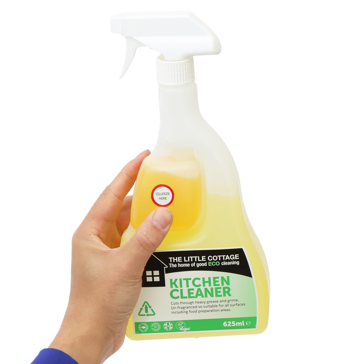 9 bottles in 1 Eco Kitchen Cleaner 625ml. Powerful degreasing action cuts through grime and grease effectively Plant based and biodegradable. Supplied ready to use with a further 8 refills. UK Made.