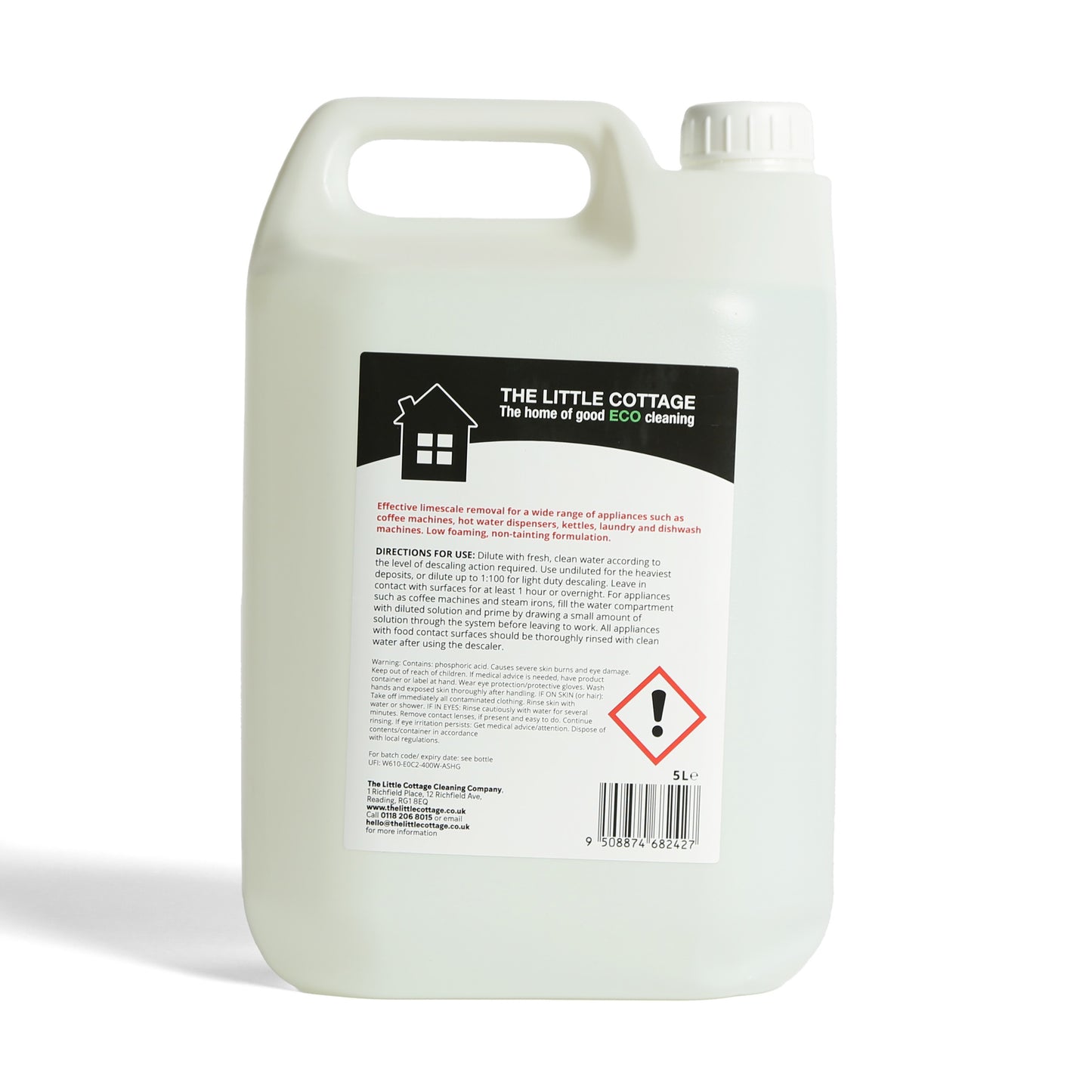 Eco Appliance Descaler 5L Plant based, biodegradable and Made in the UK. Ideal for small appliances like coffee machines and kettles, also larger appliances like washing machines and dishwashers.