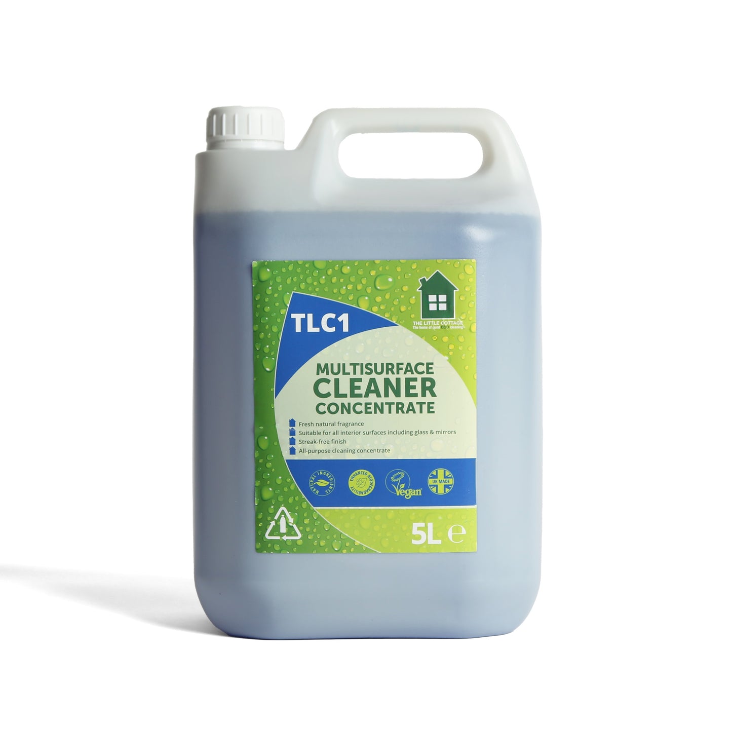 500 dose Eco Multisurface Cleaner Concentrate. Plant based, made in the UK and biodegradable. Suitable for glass and mirrors. Makes 500 spray bottles. By The Little Cottage Cleaning Company