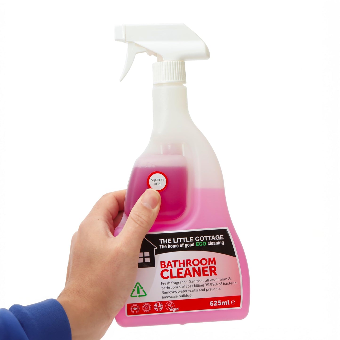 9 bottles in 1 Eco Bathroom Cleaner 625ml. Kills 99.99% of bacteria, removes watermarks and prevents limescale build up. Plant based and biodegradable. Supplied ready to use with further 8 refills.