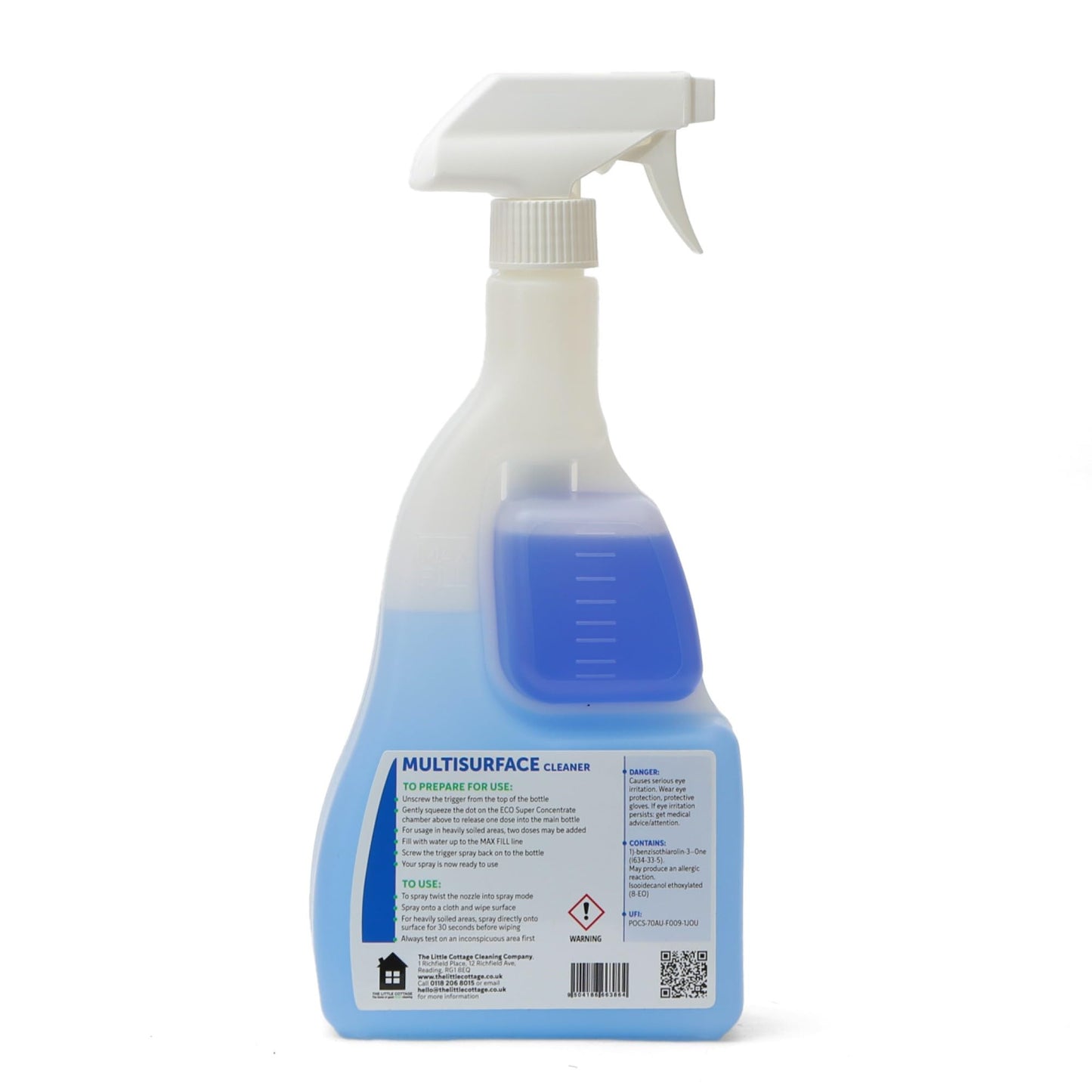 9 bottles in 1 Eco Multi Surface Cleaner 625ml. Suitable for all hard surfaces including glass and mirrors. Plant based and biodegradable. Supplied ready to use with further 8 refills. UK Made