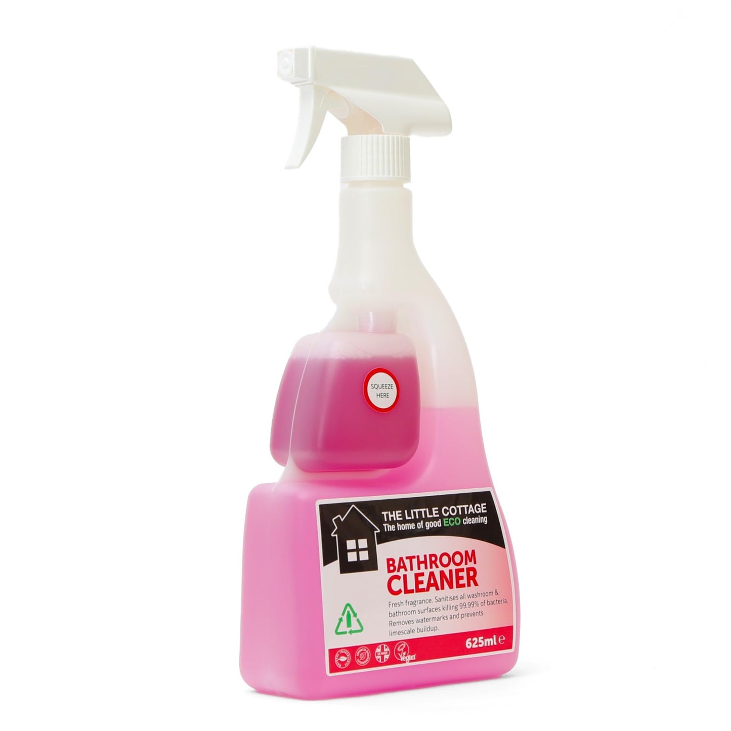 9 bottles in 1 Eco Bathroom Cleaner 625ml. Kills 99.99% of bacteria, removes watermarks and prevents limescale build up. Plant based and biodegradable. Supplied ready to use with further 8 refills.