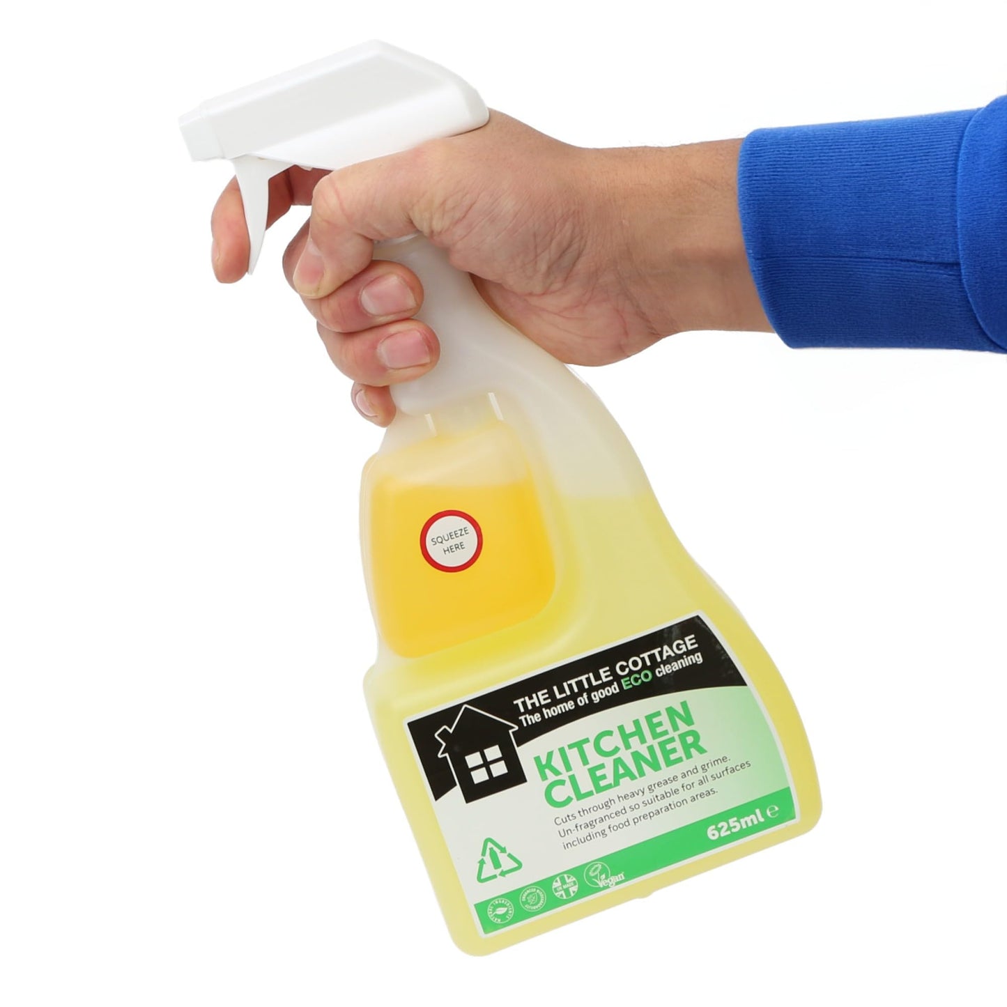 9 bottles in 1 Eco Kitchen Cleaner 625ml. Powerful degreasing action cuts through grime and grease effectively Plant based and biodegradable. Supplied ready to use with a further 8 refills. UK Made.