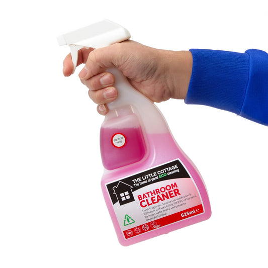 9 bottles in 1 Eco Bathroom Cleaner 625ml. Kills 99.99% of bacteria, removes watermarks and prevents limescale build up. Plant based and biodegradable. Supplied ready to use with further 8 refills.