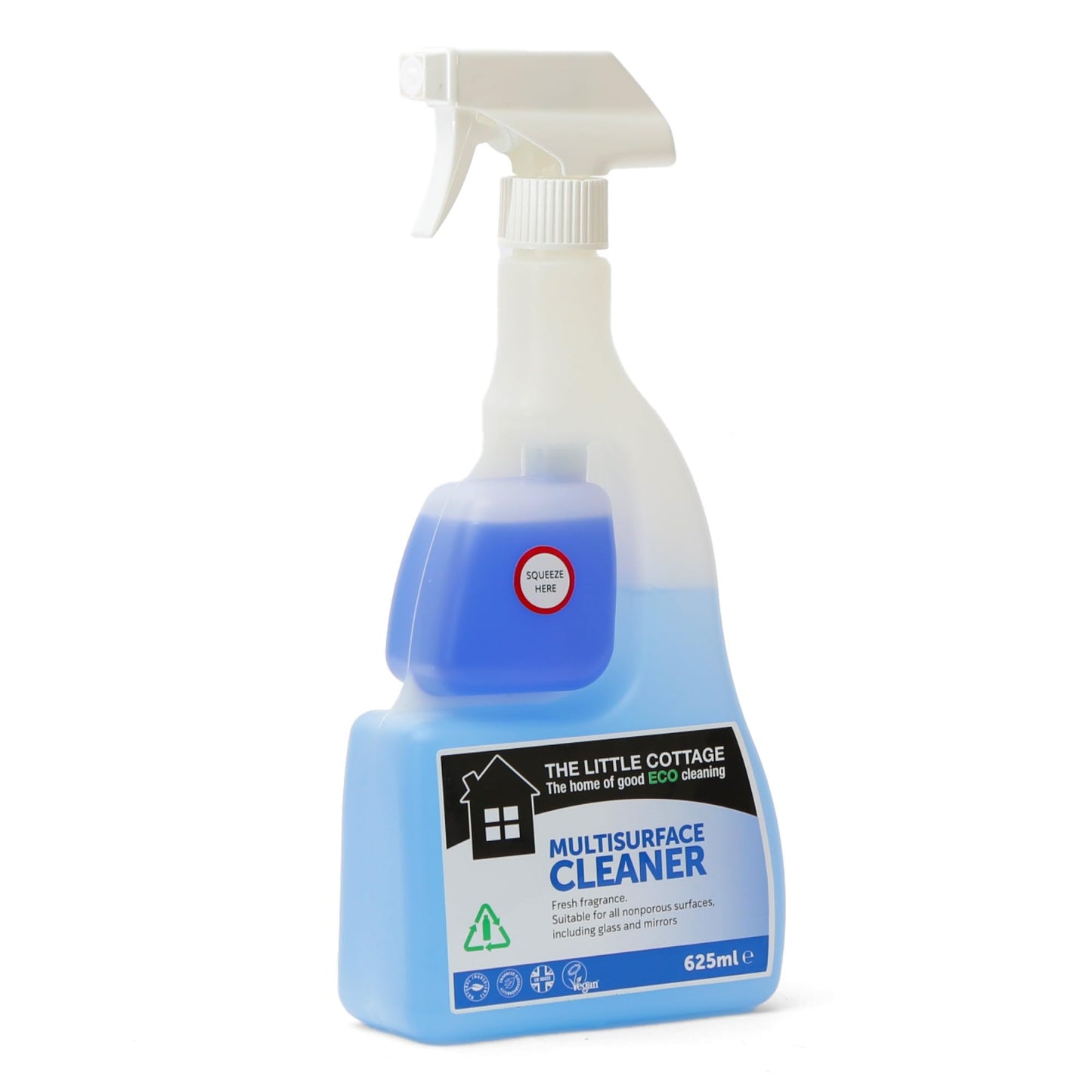 9 bottles in 1 Eco Multi Surface Cleaner 625ml. Suitable for all hard surfaces including glass and mirrors. Plant based and biodegradable. Supplied ready to use with further 8 refills. UK Made